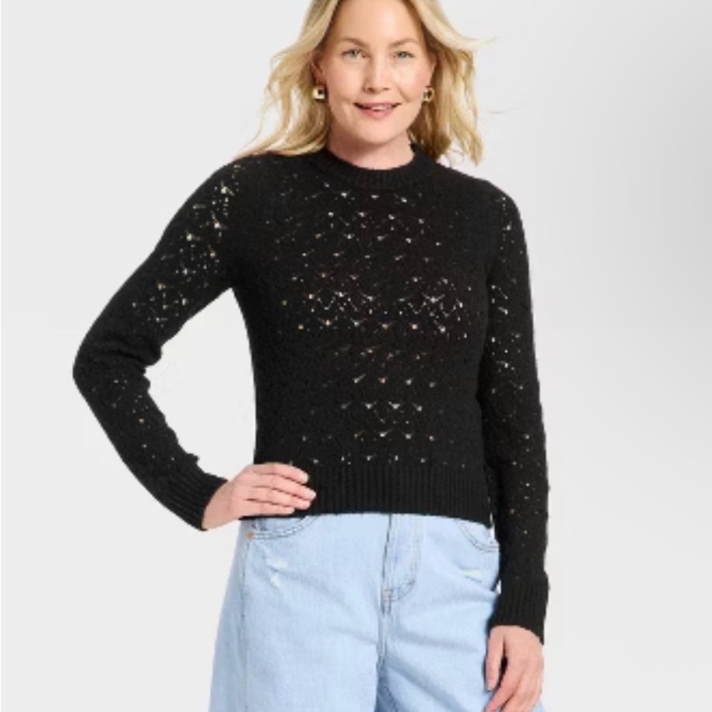**NWT Universal Thread Black Open-Knit Crewneck S… - image 1